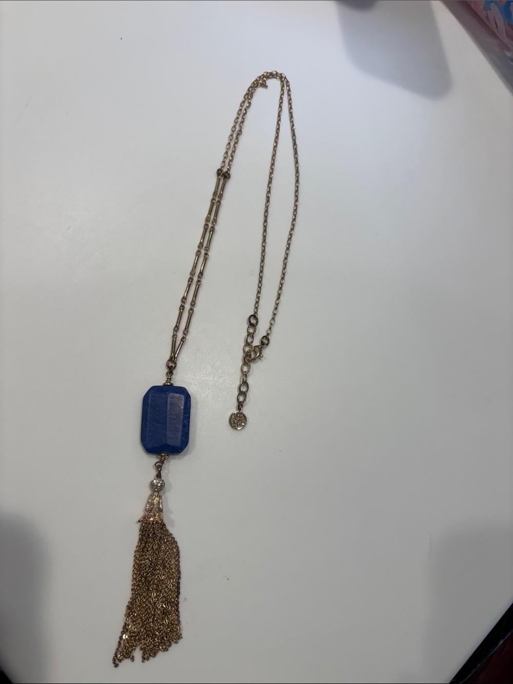 Lily Pulitzer Gold Chain Necklace with Blue Stone Tassel - Women Jewelry
